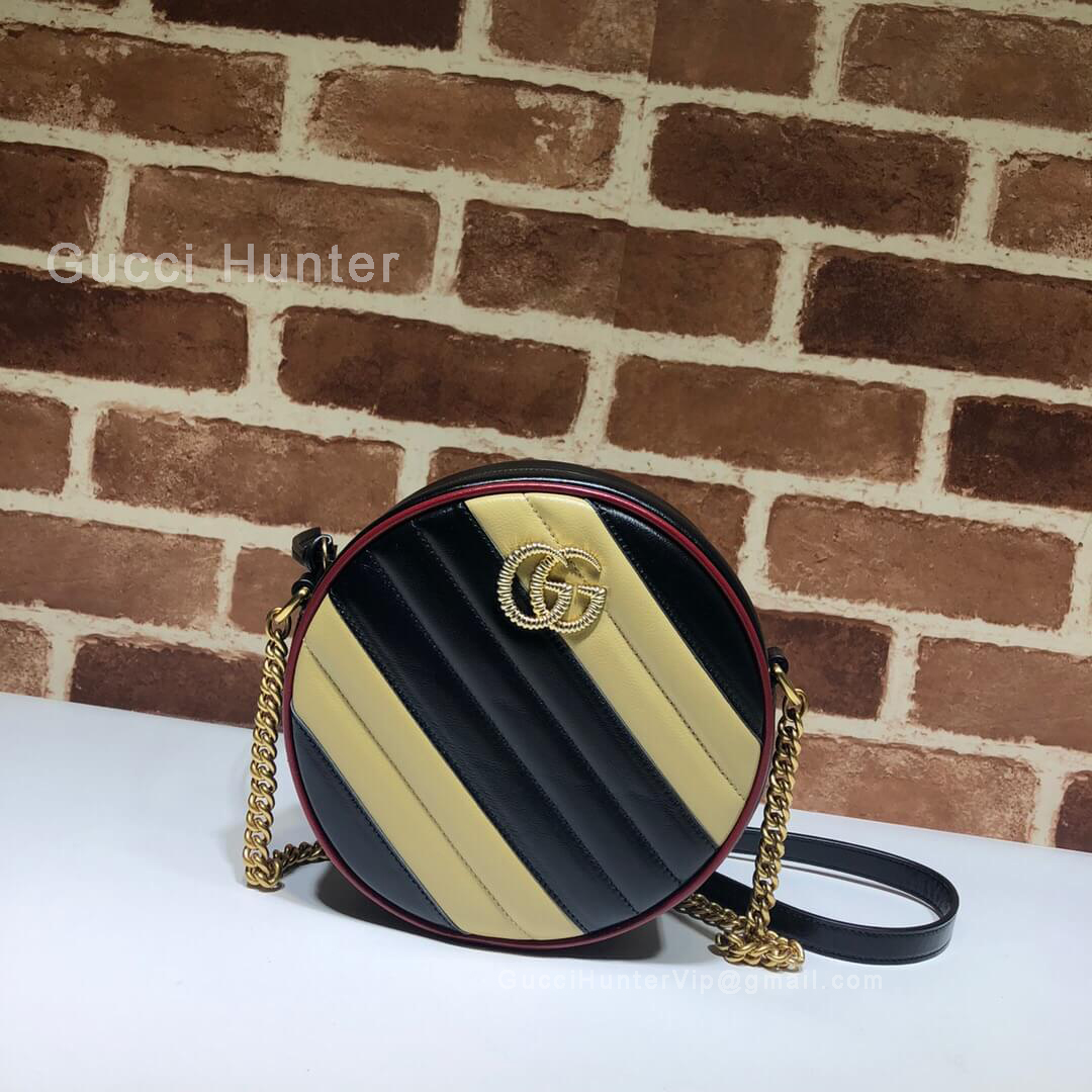 Gucci GG Marmont Mini Diagonal Round Shoulder Bag Black And Yellow 550154